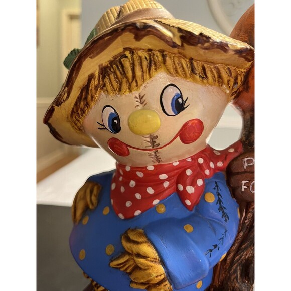 Vtg Hobbyist Ceramic Scarecrow Jack O Lantern Pumpkin Lights Up Fall Harvest - Picture 9 of 16
